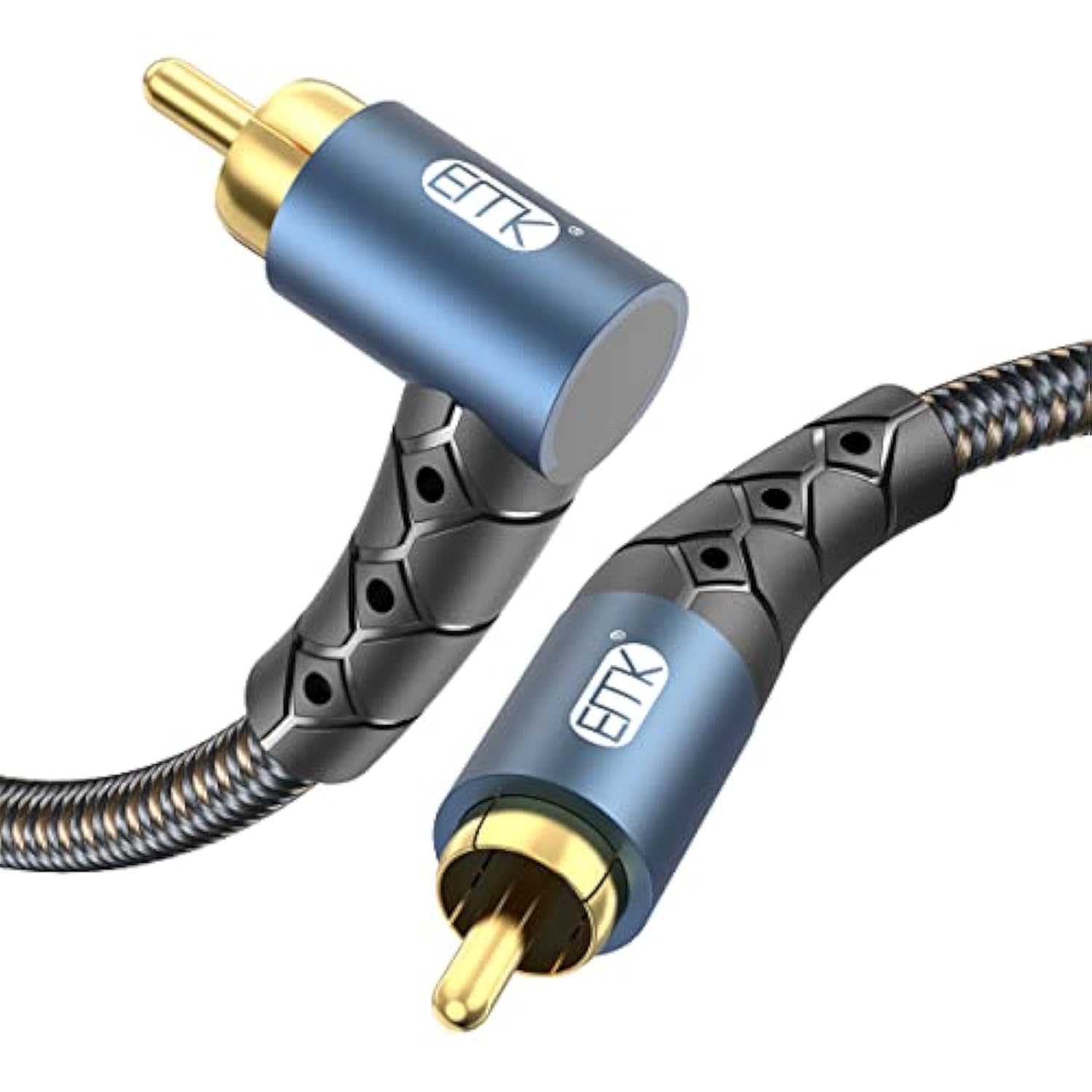 Rca Subwoofer Cable 90 Degree Rca To Rca Audio Cable 24K Gold-Plated Nylon Braided Double Shielded Digital Analogue Supports Amplifiers,Home Theater,Hi-Fi Systems,Subwoofer(10Ft/3M)