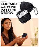 Leopard Carving for AirPods 4 Case 2024,Pattern Design Cute Soft Silicone Protective Cover for Man/Women/Girly - with Keychain &Cleaning Kit(Black)