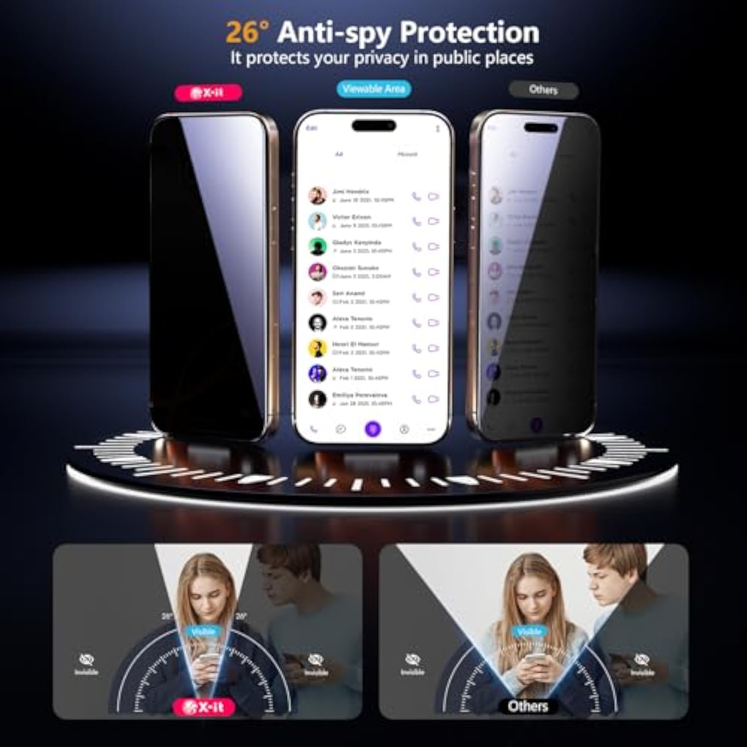2-Pack Privacy Screen Protector For Iphone 16 Pro Max(6.9"), 9H+ Tempered Glass, Auto-Dust Removal, Military Grade Protection, Bubble-Free, Full Coverage, Case Friendly