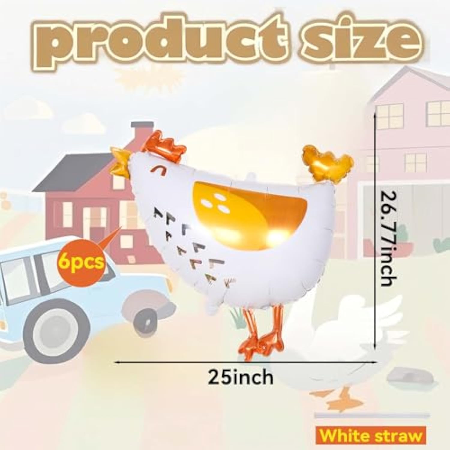 6Pcs Chicken Balloons,White Walking Farm Hen Animals Balloons For Birthday Baby Shower Party Decorations