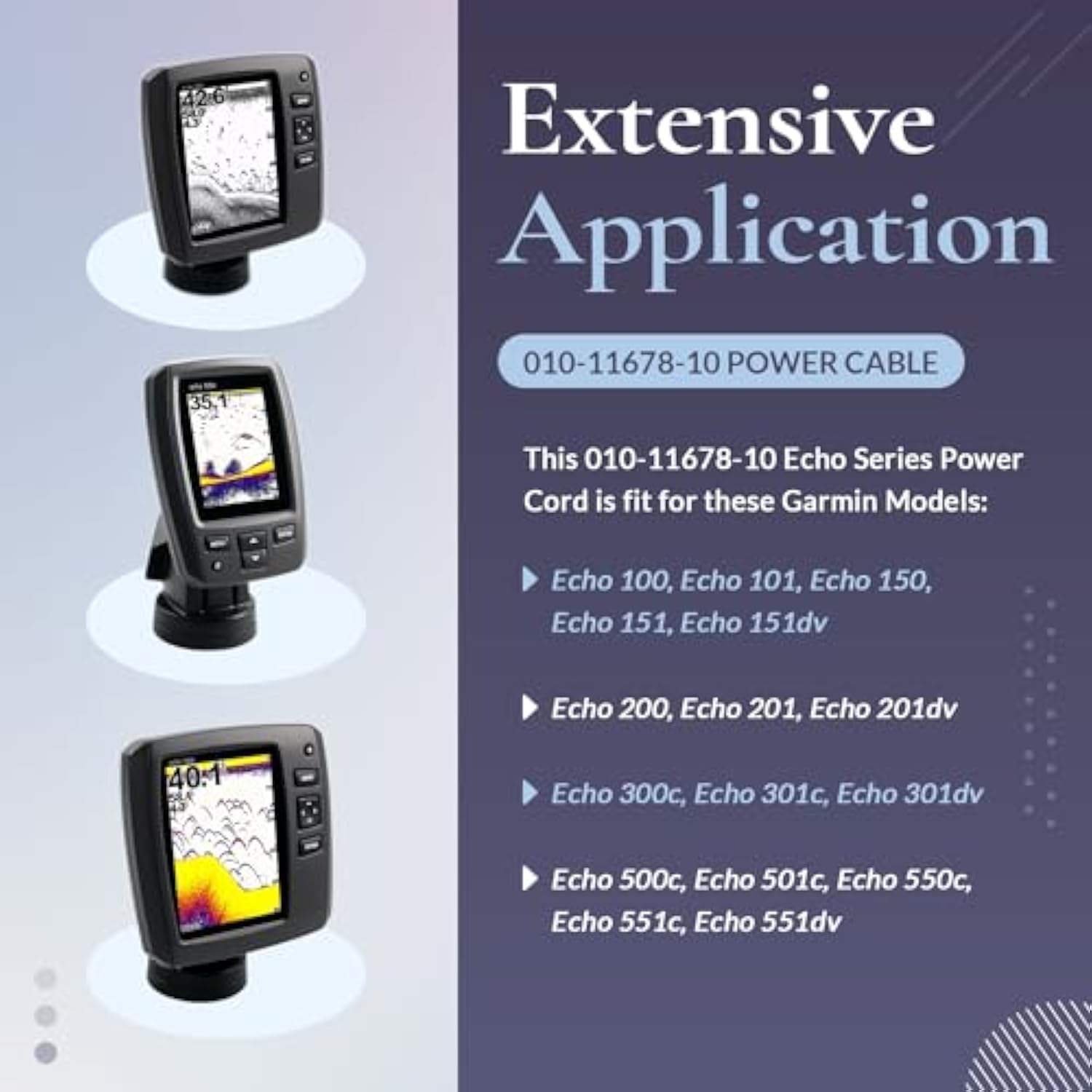 010-11678-10 Power Cable, 4-Pin Power Cord Fit For Garmin Echo Fish Finder 100, 101, 150, 151, 151Dv, 200, 201, 201Dv, 300C, 301C, 301Dv, 500C, 501C, 550C, 551C, 551Dv (6 Ft. /1.8M)