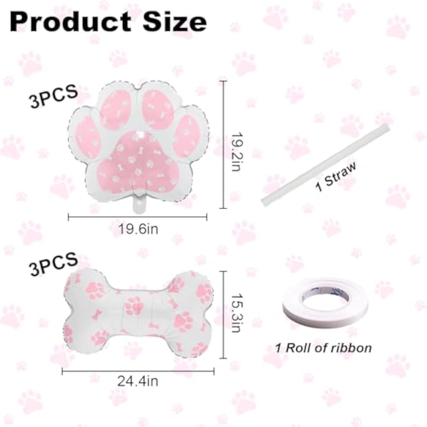 6 Pcs Pink Dog Paw & Bone Balloons for Pet-Themed Birthday & Baby Showers