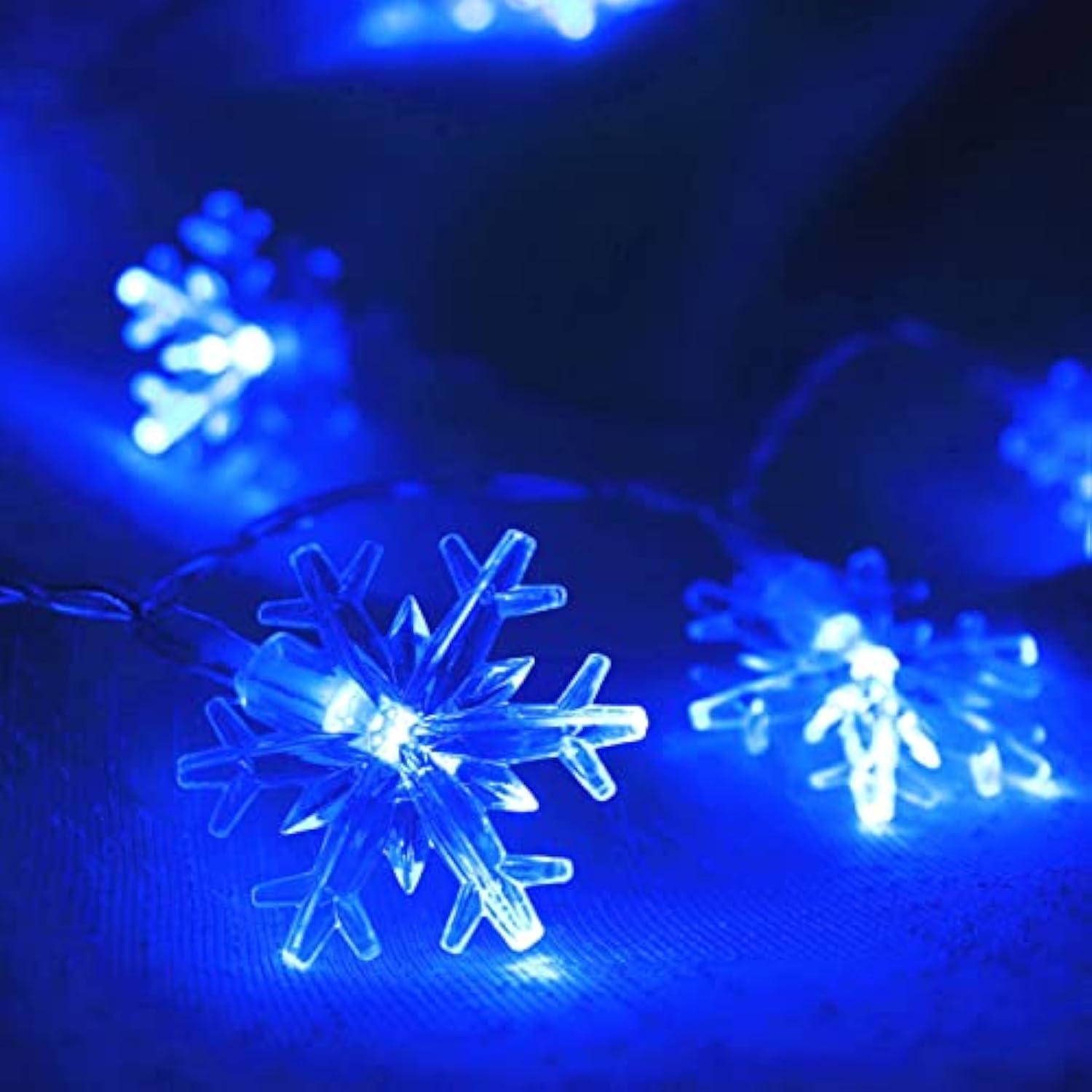 Christmas Lights, 20 Ft 40 Led Blue Snowflake String Lights Battery Operated Fairy Lights Hanging Lights For Bedroom Pat