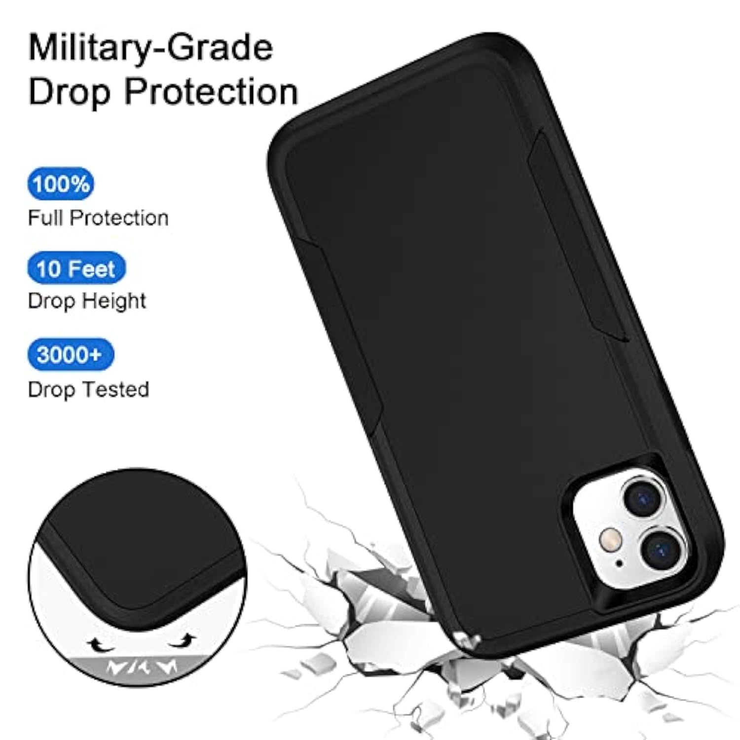 Heavy Duty Shockproof iPhone 11 Case Dustproof Drop Resistant Black