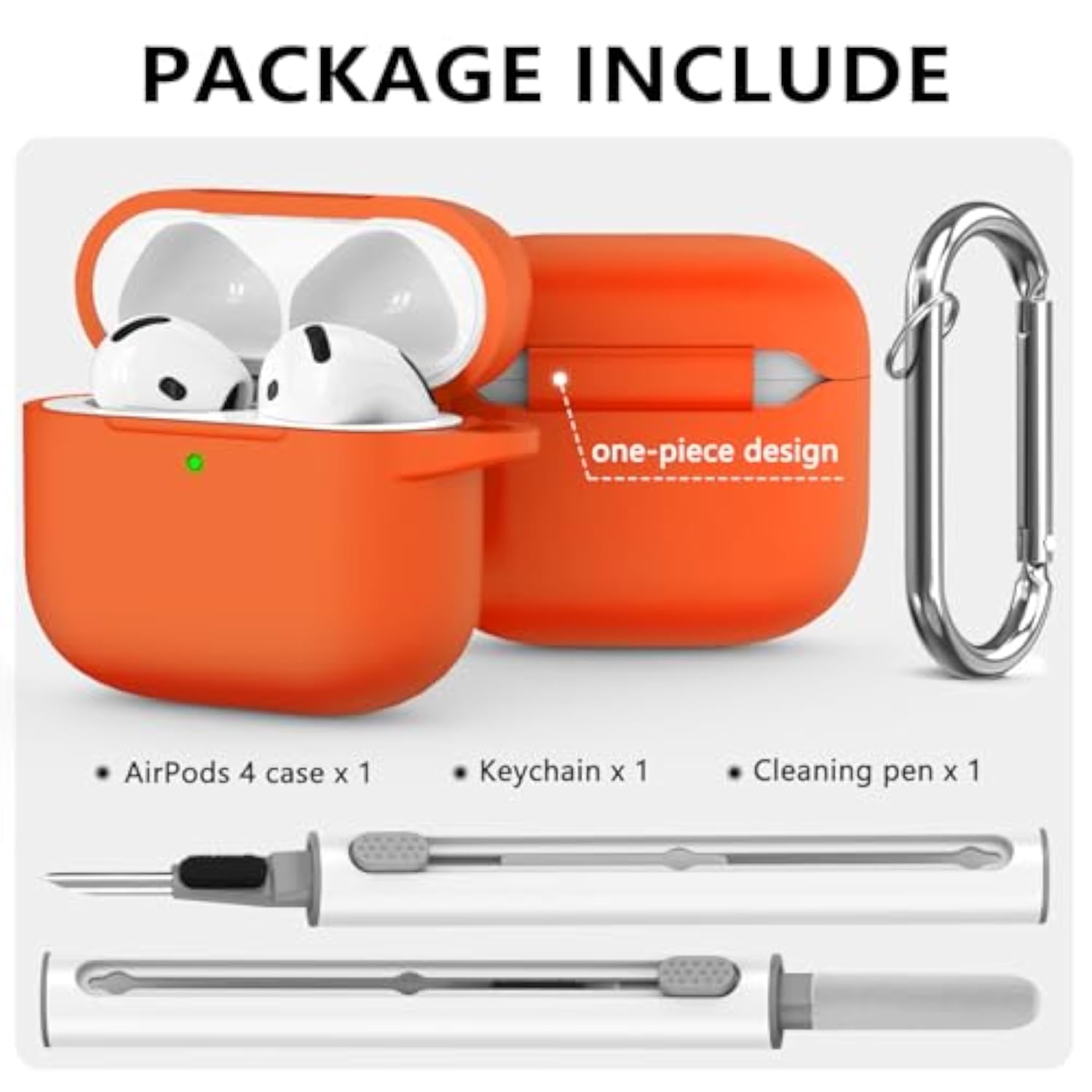AirPods 4 Case 2024 with Cleaner Kit, Orange - Premium Silicone Protection