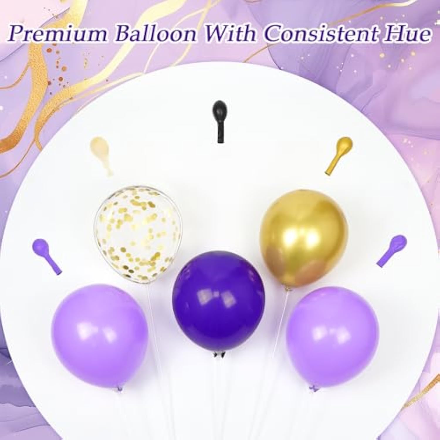 132pcs Purple Gold Balloon Garland Kit with Metallic Gold Confetti for Parties