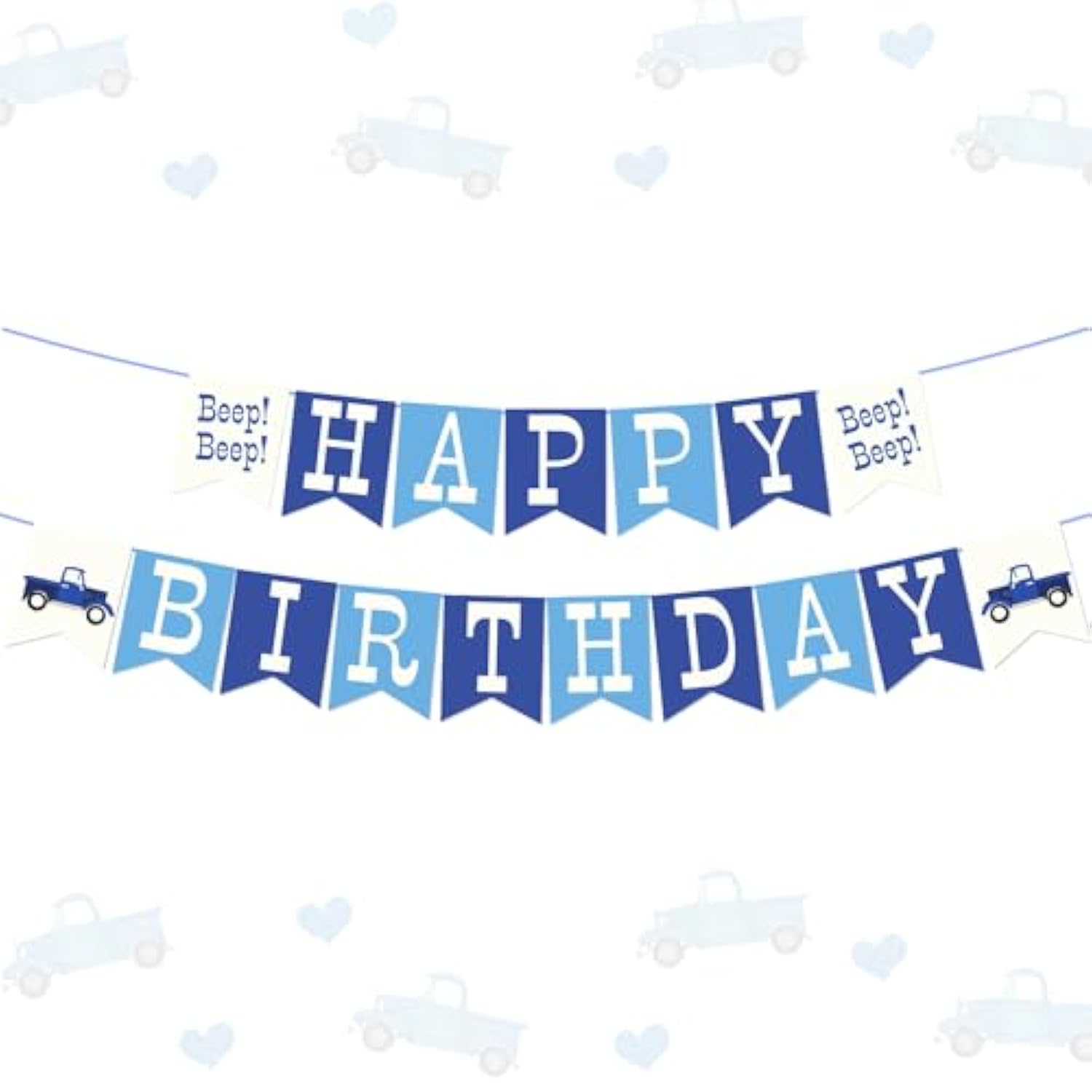 17Pcs Blue Truck Happy Birthday Banner - Little Blue Truck Birthday Decorations - Beep Banner For Kids Boys And Girls 1St 2Nd 3Rd Bday Party - Farm & Car Themed Party Supplies & Favors
