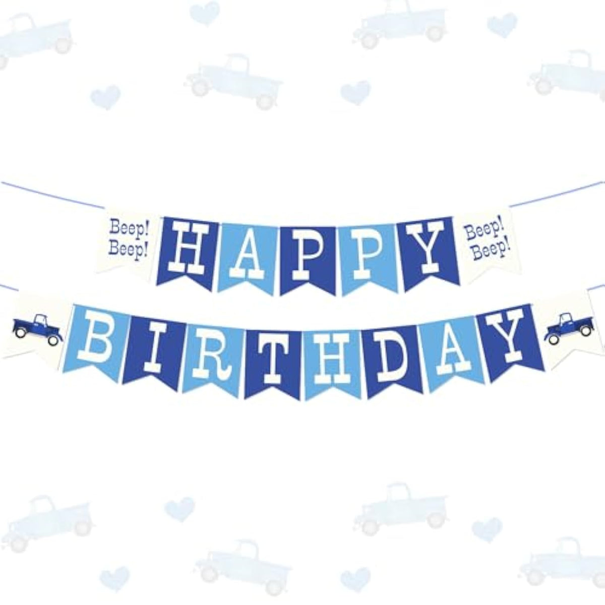 17Pcs Blue Truck Happy Birthday Banner - Little Blue Truck Birthday Decorations - Beep Banner For Kids Boys And Girls 1St 2Nd 3Rd Bday Party - Farm & Car Themed Party Supplies & Favors