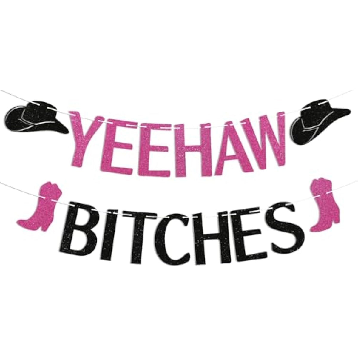 Yeehaw B*Tches Banner, Black Hot Pink Glitter Bachelorette Party Decorations, Yeehaw Banner, Western Cowgirl Bachelorette Banner, Nashville Bachelorette Party Decoration Supply