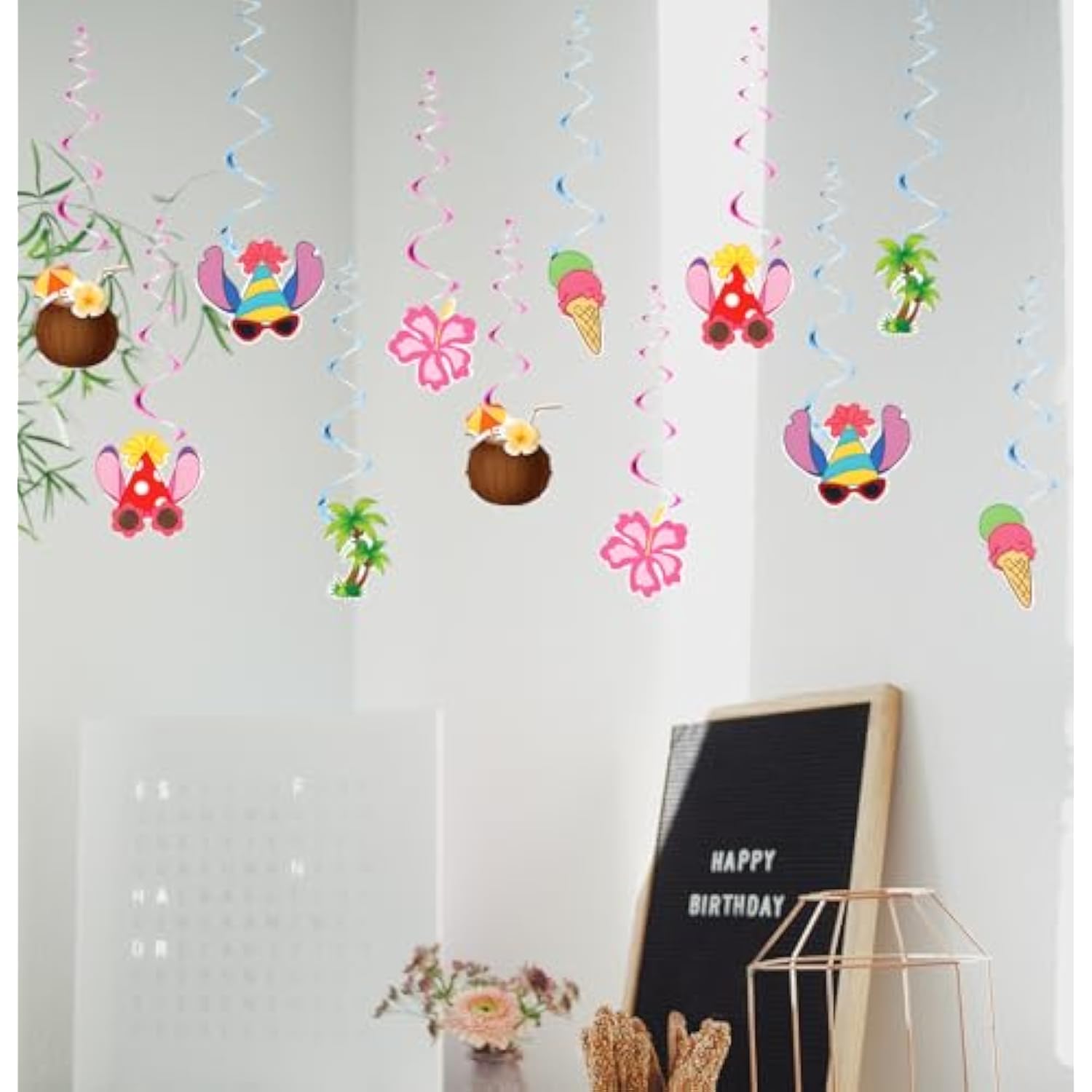 12Pcs Pink Cartoon Luau Hanging Swirls Ceiling Streamers for Party Decor