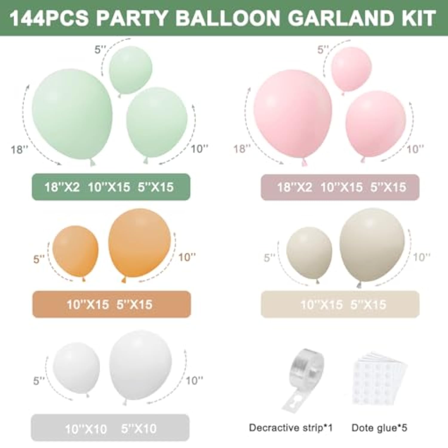 Dusty Green Pink White Balloon Garland Arch Kit,Green Blush Peach White Beige Nude Balloons Spring Balloon Arch Kit For Baby Shower Birthday Tea Party Fairy Party Gender Reveal Decorations