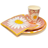 Daisy Flower Party Set - 9" & 7" Plates, Cups, Napkins for 24 Guests - Floral