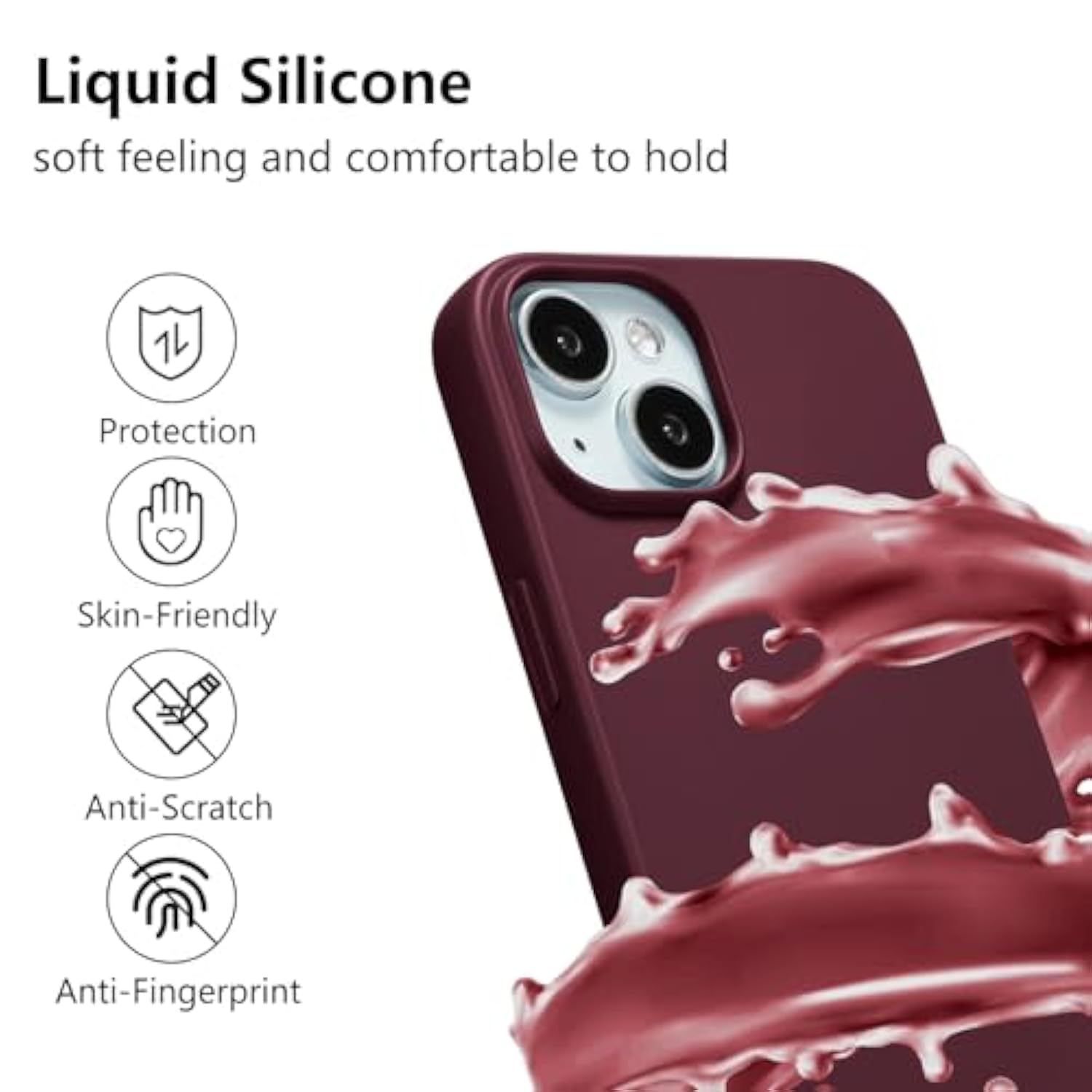 For Iphone 13/Iphone 14 Case With Strap,Crossbody Phone Case With Adjustable Neck Shoulder Lanyard,Soft Silicone Shockproof Protective Cover For Iphone 13/14 6.1 Inch-Wine Red