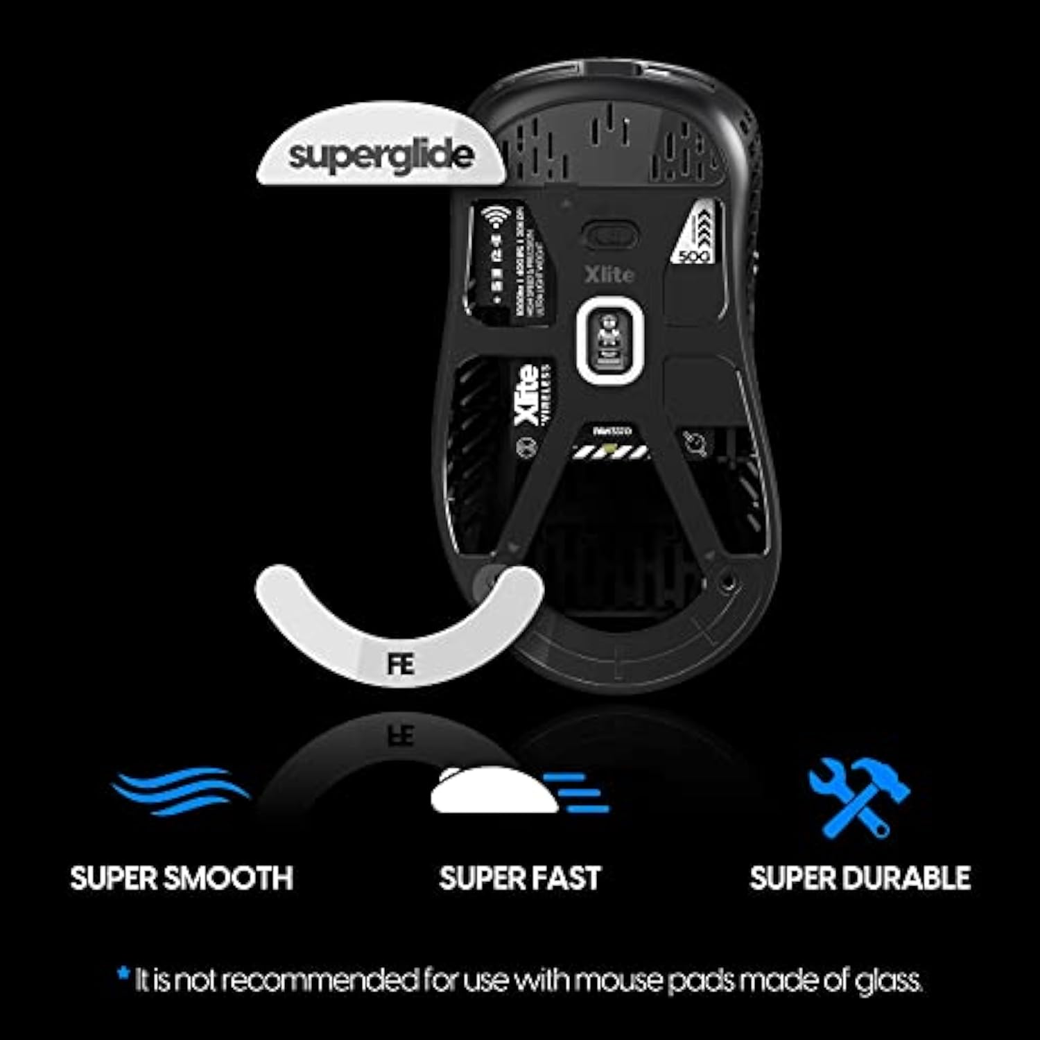 Superglide - Fastest And Smoothest Mouse Feet / Skates Made With Ultra Strong Flawless Glass Super Fast Smooth And Durable Sole For Pulsar Xlite Wireless / V2 & V2 Mini Wireless Gaming Mouse (White)