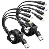 Multi Charging Cable,[2Pack 4Ft] 4 in 1 Retractable Phone Charger 4A Multiple Charger Cord,Retractable Car Charger for All Devices with Lightning/USB