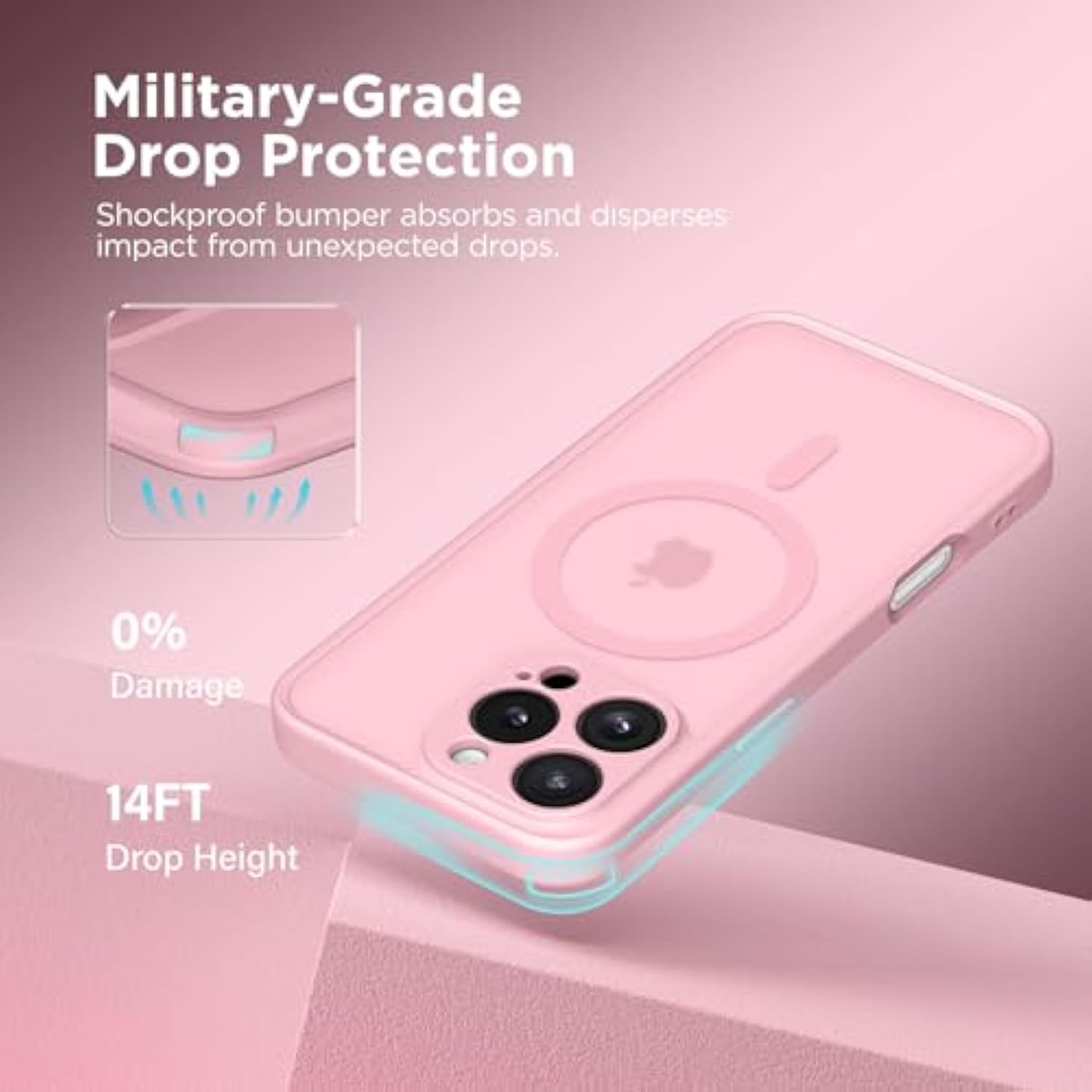 Magnetic iPhone 16 Pro Max Case, Full Camera Protection, MagSafe, Matte Peach Pink