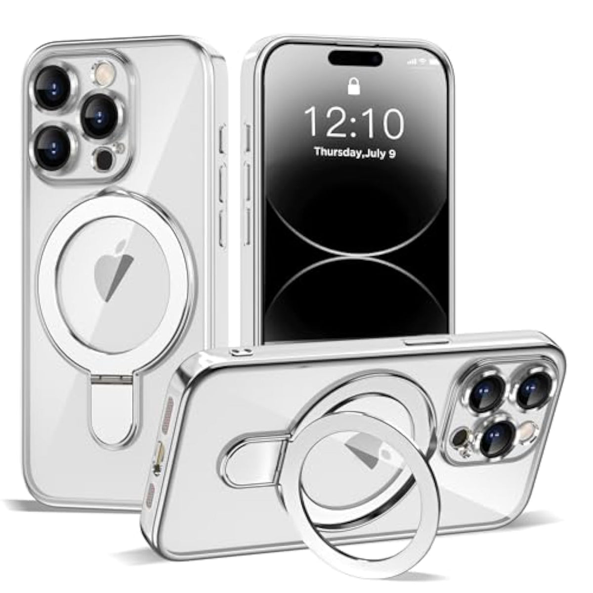 Clear Plating Case for iPhone 14 Pro Max with Stand 6.7 Inches Silver Finish