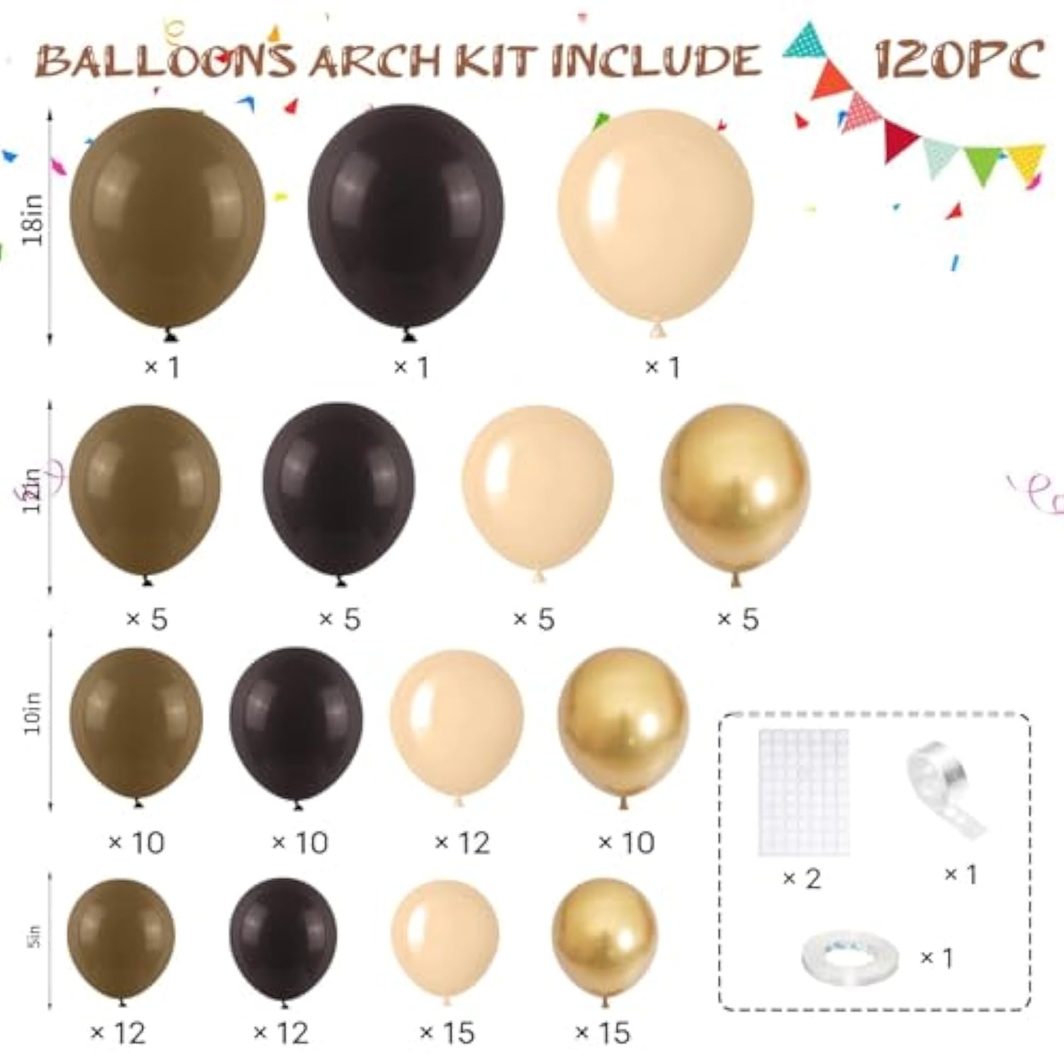Brown Balloon Garland Arch Kit,120Pcs Boho Brown Gold Cream Coffee Balloons Arch,For Birthday,Baby Shower,Jungle Safari,Woodland Party Decorations