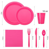 210Pcs Hot Pink Plates, Disposable Dinnerware Set, Including Hot Pink Plastic Plates, 12Oz Cups, Plastic Cutlery And Napkins Serve 30 Guests, Plastic Plates For Party And Valentine,Galentines
