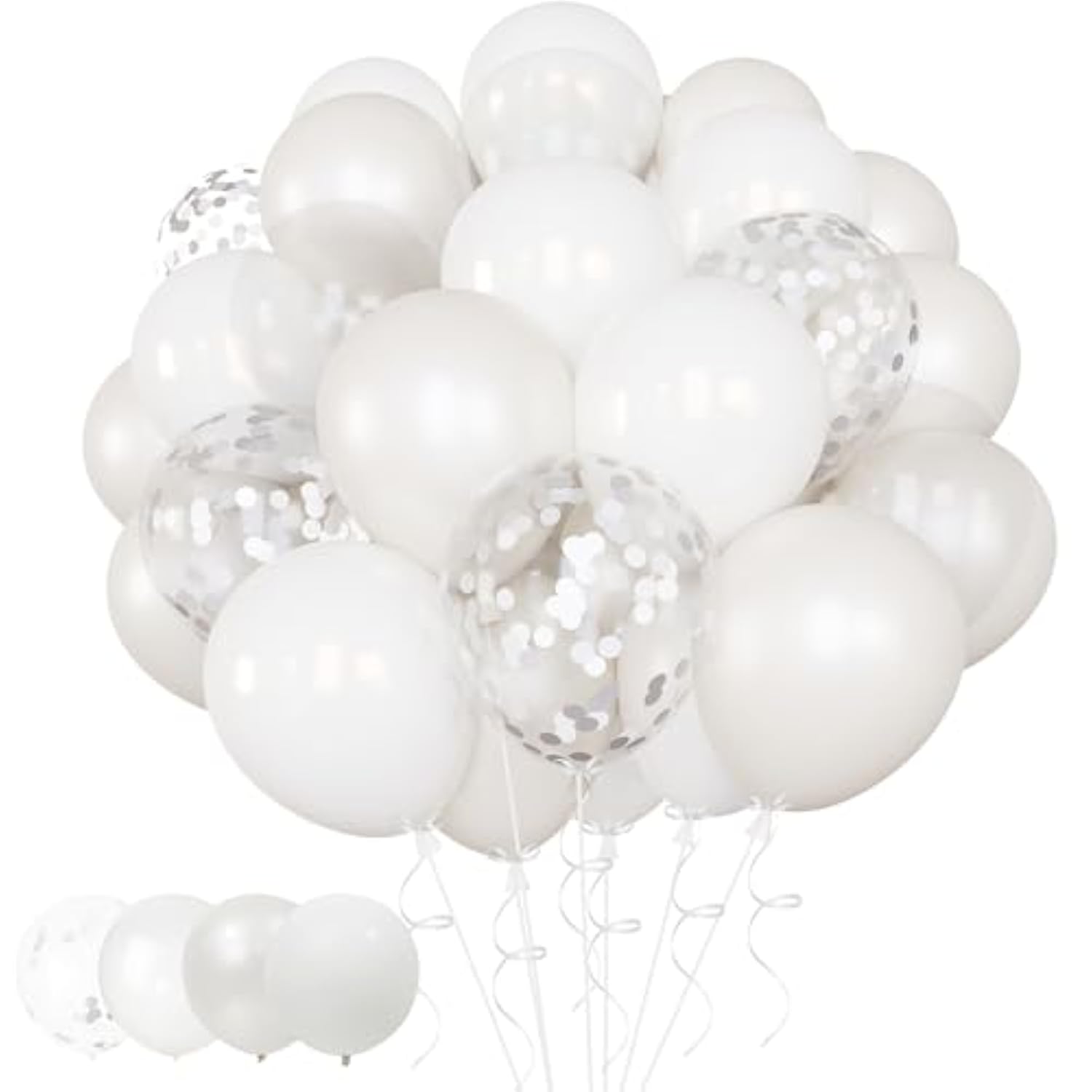 White Balloon Frozen Party Supplies For Wonderland Winter Holiday Birthday New Years Christmas Engagement Poker Card Party, 60 Pack 12'' White Latex Balloons Confetti Balloon Matte Backdrop Decoration