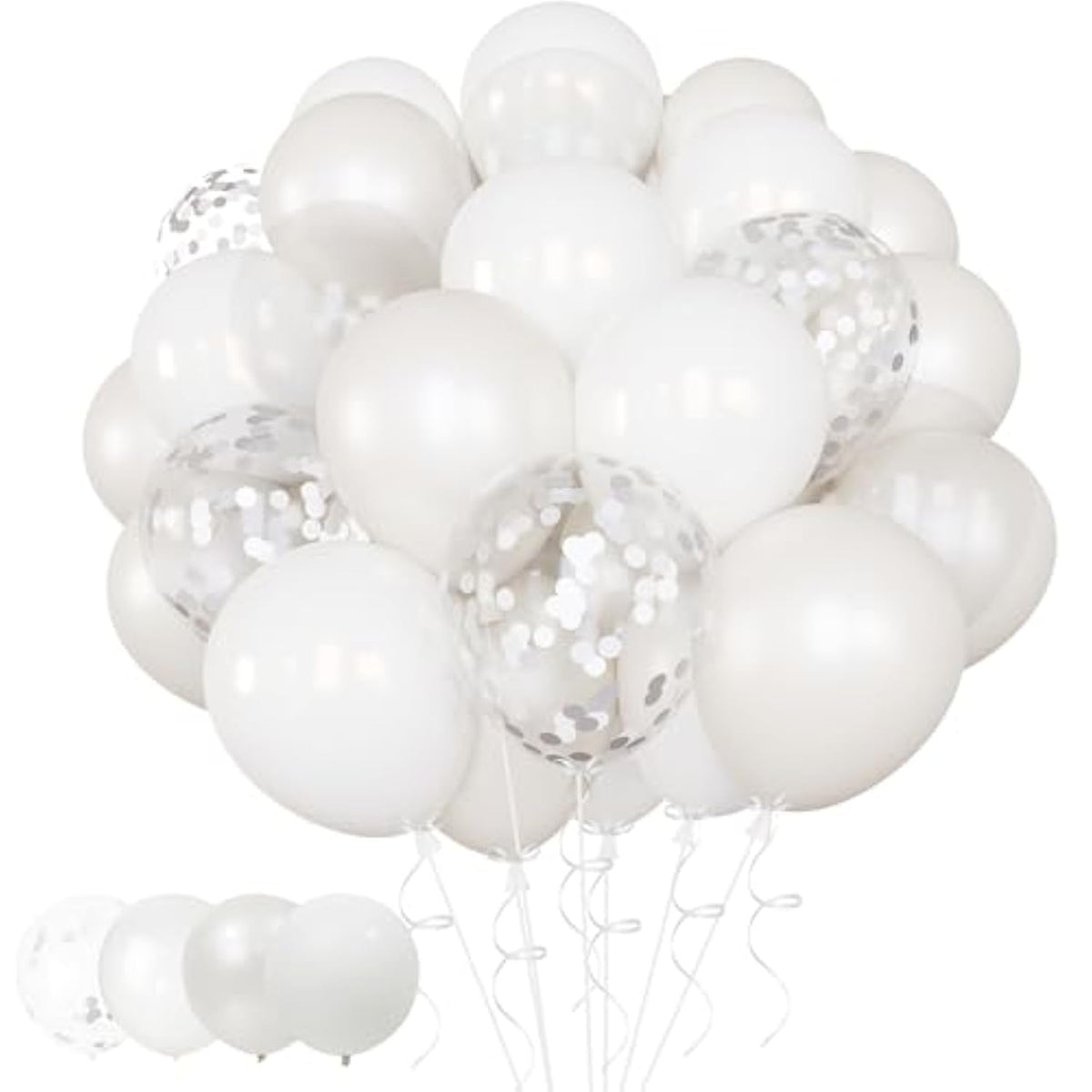 White Balloon Frozen Party Supplies For Wonderland Winter Holiday Birthday New Years Christmas Engagement Poker Card Party, 60 Pack 12'' White Latex Balloons Confetti Balloon Matte Backdrop Decoration