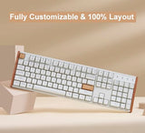 K10 He Qmk Wireless Gaming Custom Mechanical Keyboard, 2.4 Ghz/Bluetooth/Wired Full-Size Hot-Swappable Programmable Rgb Backlit Gateron Magnetic Switches For Mac Windows, Wood Frame-White