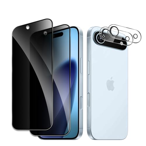 [2+2 Pack] Privacy Screen Protector for iPhone 17 Air, Anti-Spy Shatterproof Tempered Glass with Camera Lens Tempered Glass 9H Hardness Bubble Free Anti-Glare Case Friendly