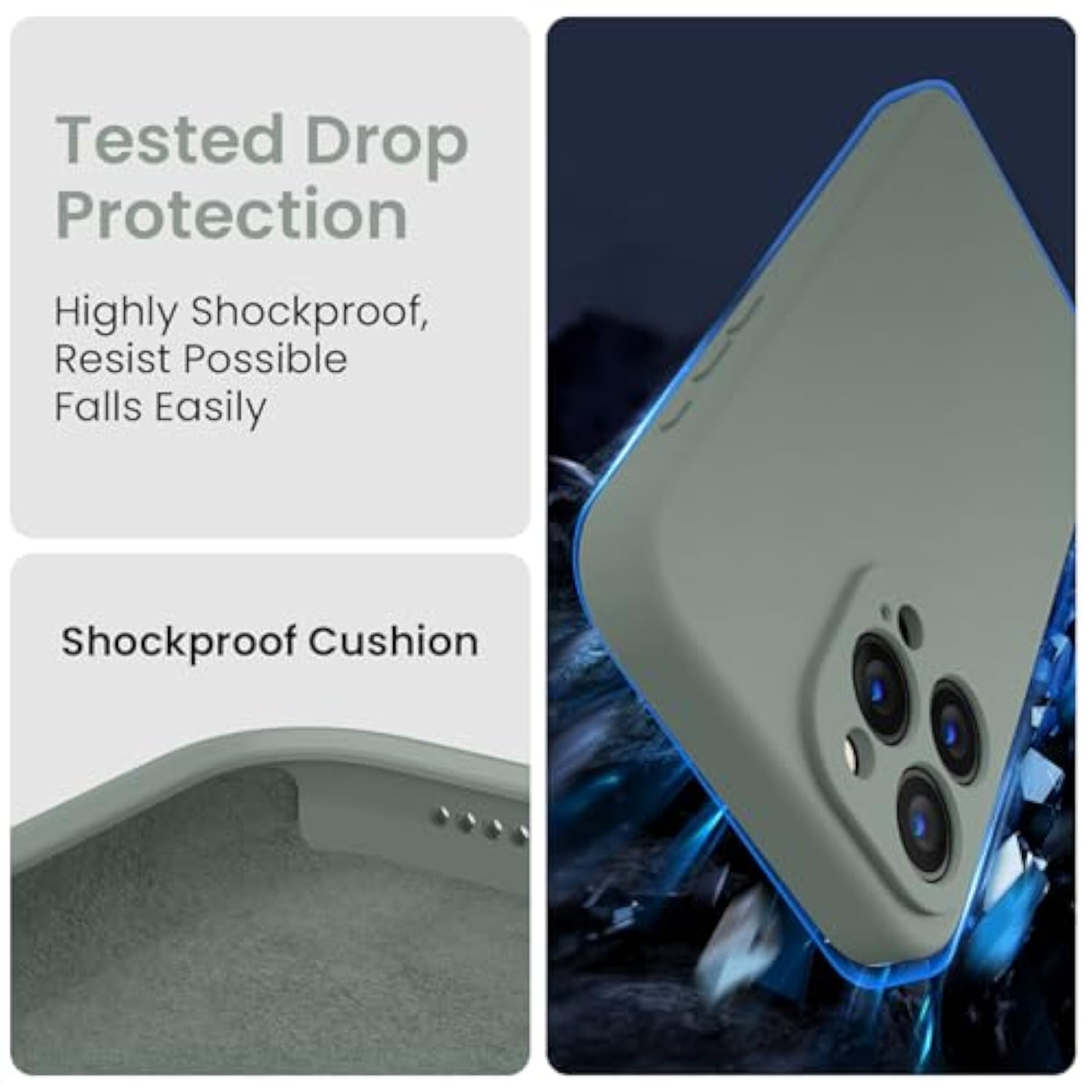 Designed For 15 Pro Case, Silicone Upgraded [Camera Protection] Phone Case With [2 Screen Protectors], Soft Anti-Scratch Microfiber Lining Inside, 6.1 Inch, Calke Green
