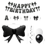 Black Bow Party Decorations, Coquette Birthday Decorations Includes Happy Birthday Banner,Hanging Swirl, Foil Balloon,Black White Latex Balloons,Bow Party Decorations