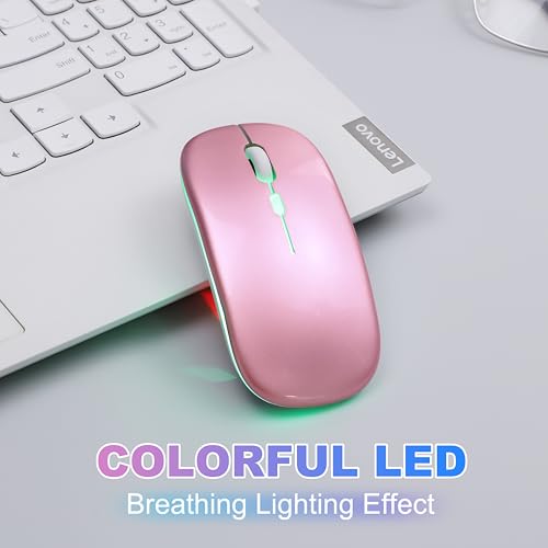 Wireless Bluetooth Mouse Rechargeable Long Lasting Dual Mode - Bt 5.2 & 2.4G Silent Rgb Led Mice, Slim Portable Ergonomic Mouse For Laptop/Pc/Tablet/Macbook/Ipad/Apple Devices(Rose Gold)