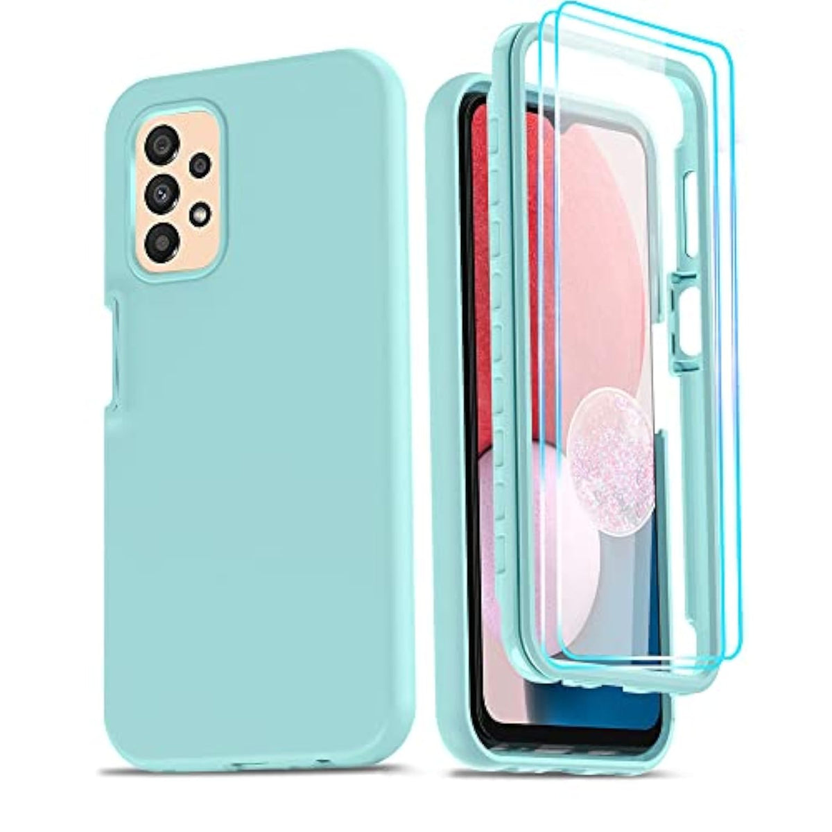 For Samsung Galaxy A13 5G Phone Case: Galaxy A13 5G Case With [2 X Tempered Glass Screen Protector], Full-Body Shockproof Soft Liquid Silicone Protective Phone Case For Samsung A13 5G, Mint