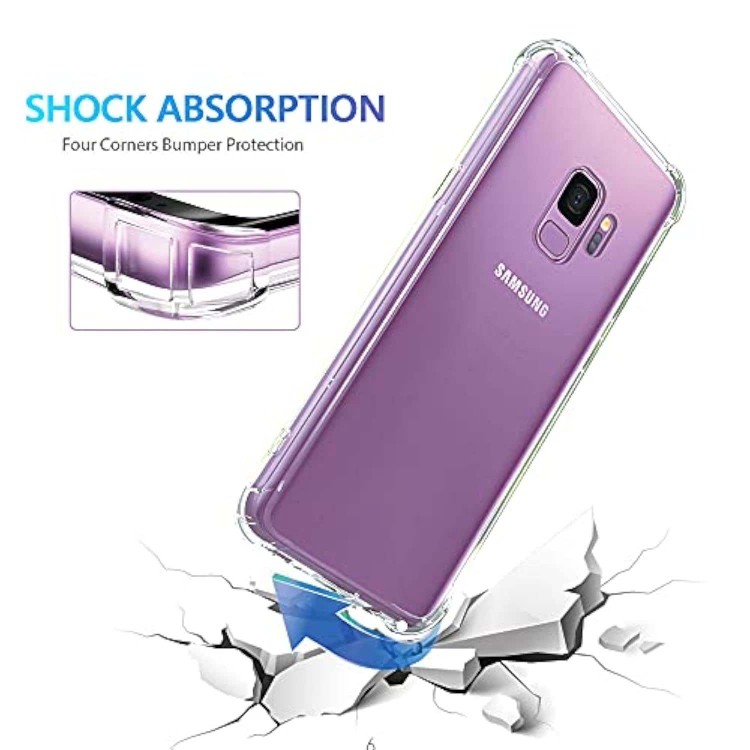 Clear Case for Samsung Galaxy S9, Airbag Corners Shockproof Bumper Protective Cover Hybrid Design Hard PC Back + Flexible TPU Frame