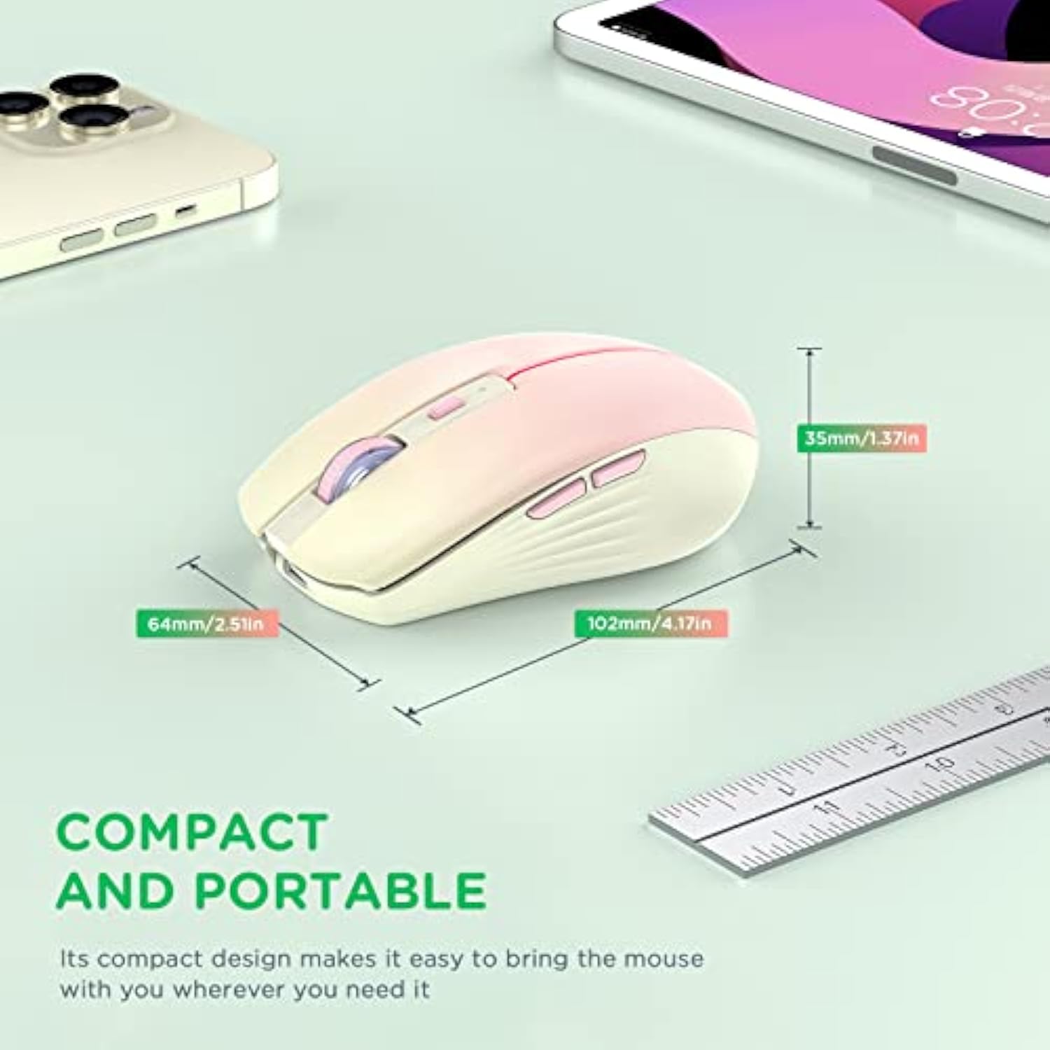Bluetooth Wireless Mouse, Rechargeable Multi-Device Computer Mice (Tri-Mode: B