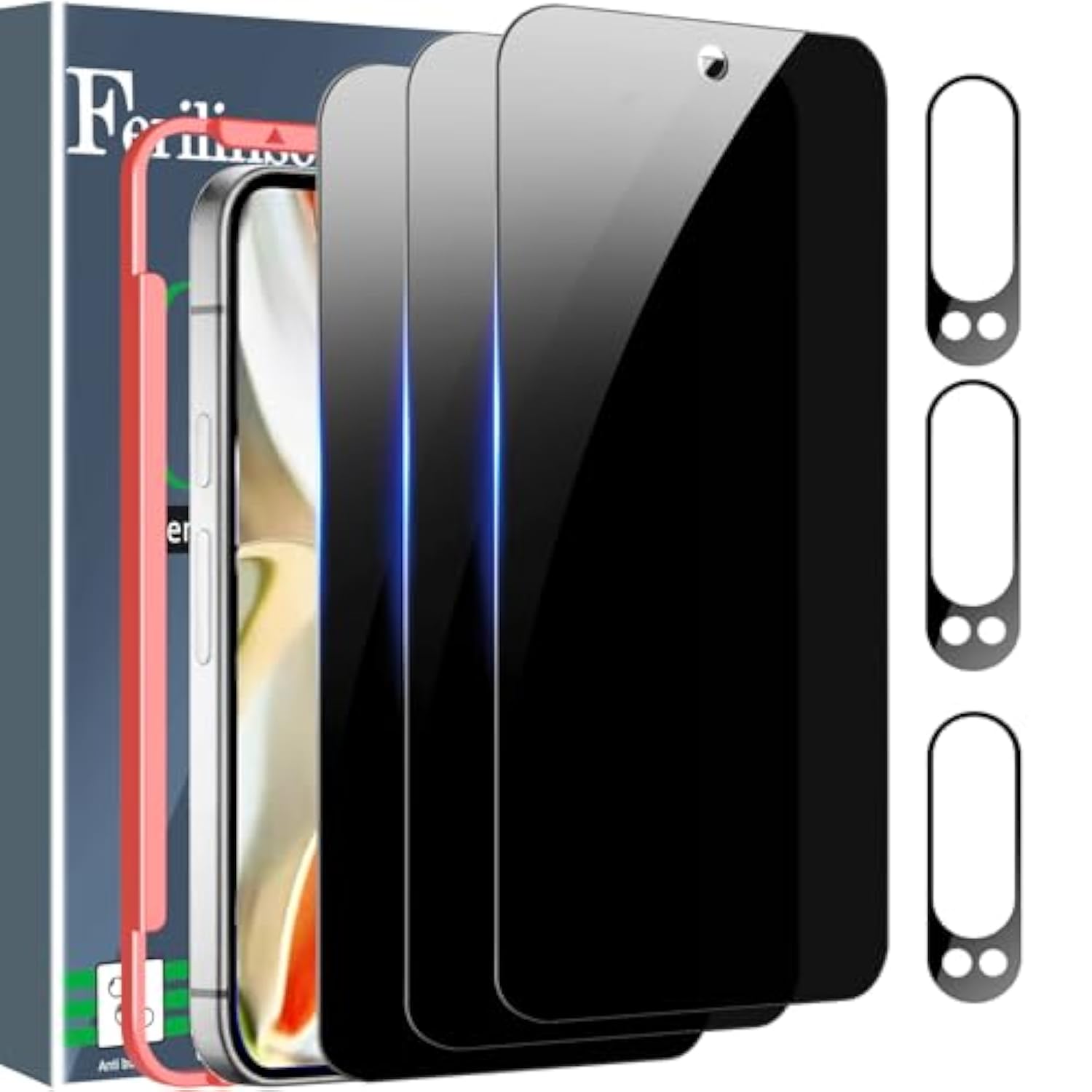 3-Pack Privacy Screen & 3-Pack Camera Lens Protector for Google Pixel 9/9 Pro, Case Friendly, Auto-Dusting
