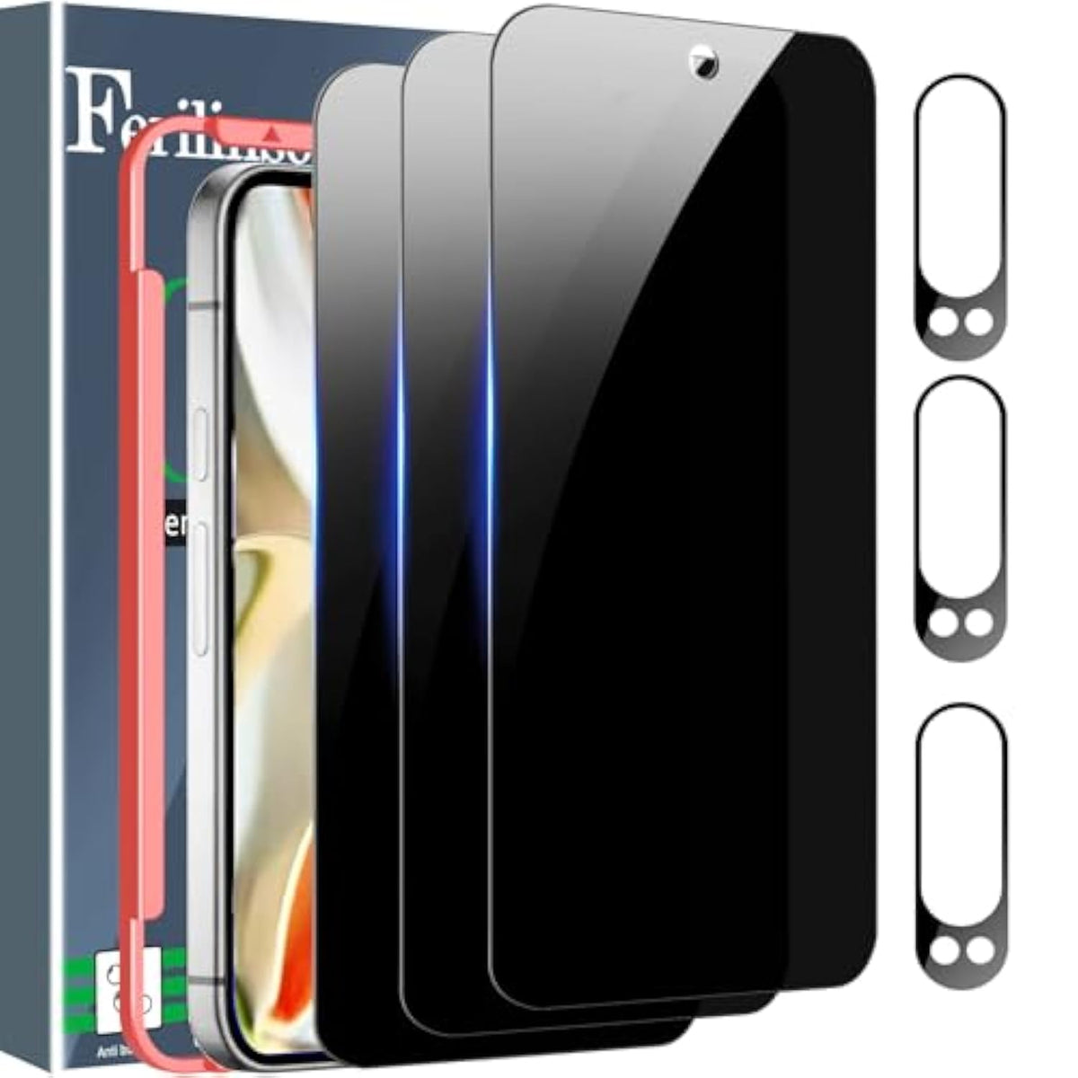 3-Pack Privacy Screen & 3-Pack Camera Lens Protector for Google Pixel 9/9 Pro, Case Friendly, Auto-Dusting