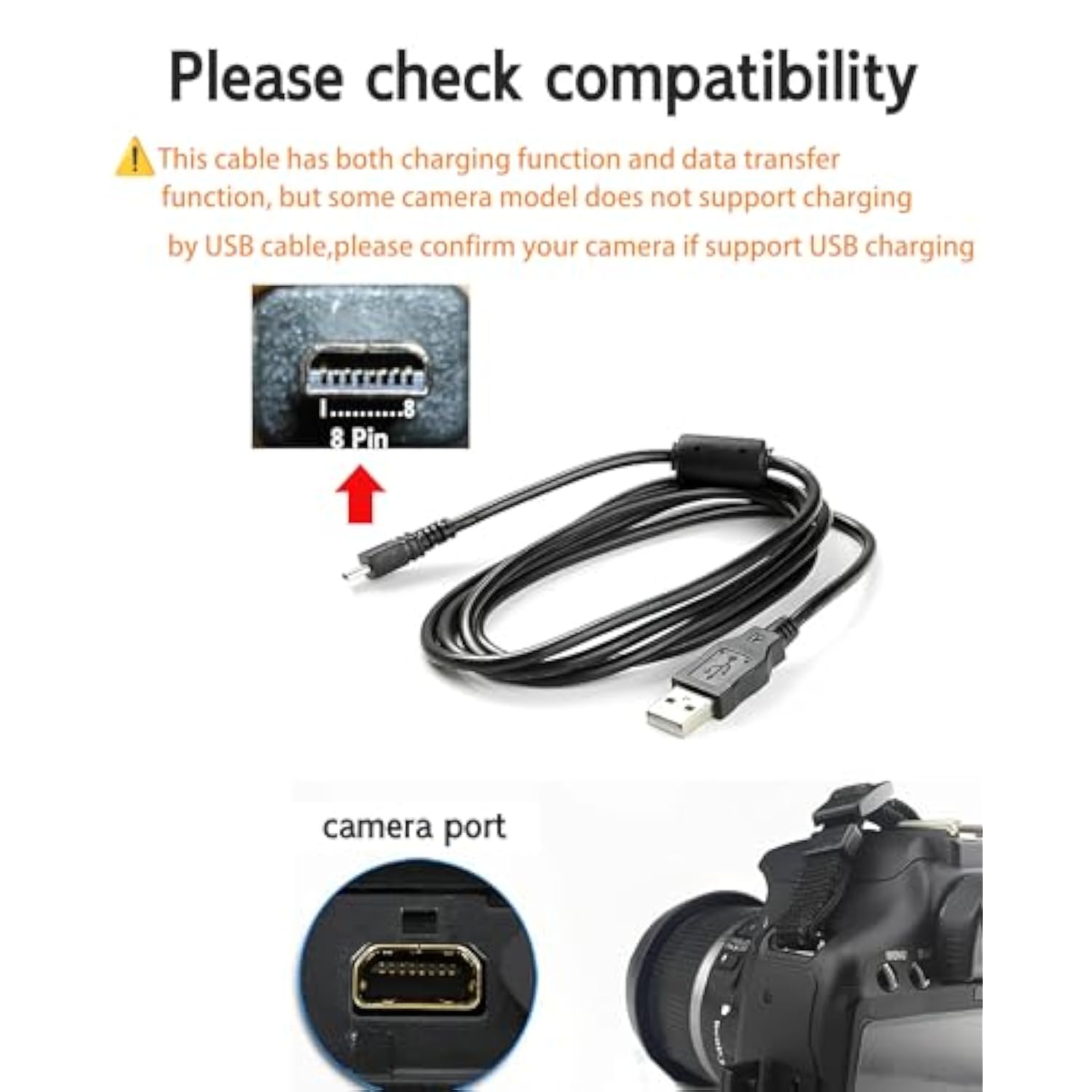 3.3Ft Usb Cable For Sanyo Camera 8-Pin Cord Compatible With Sanyo Xacti Vpc-Ca65,Vpc-Ca8,Vpc-E6, Vpc-E7, Vpc-E60,Vpc-S6,Vpc-S7,Vpc-S60, Vpc-S500