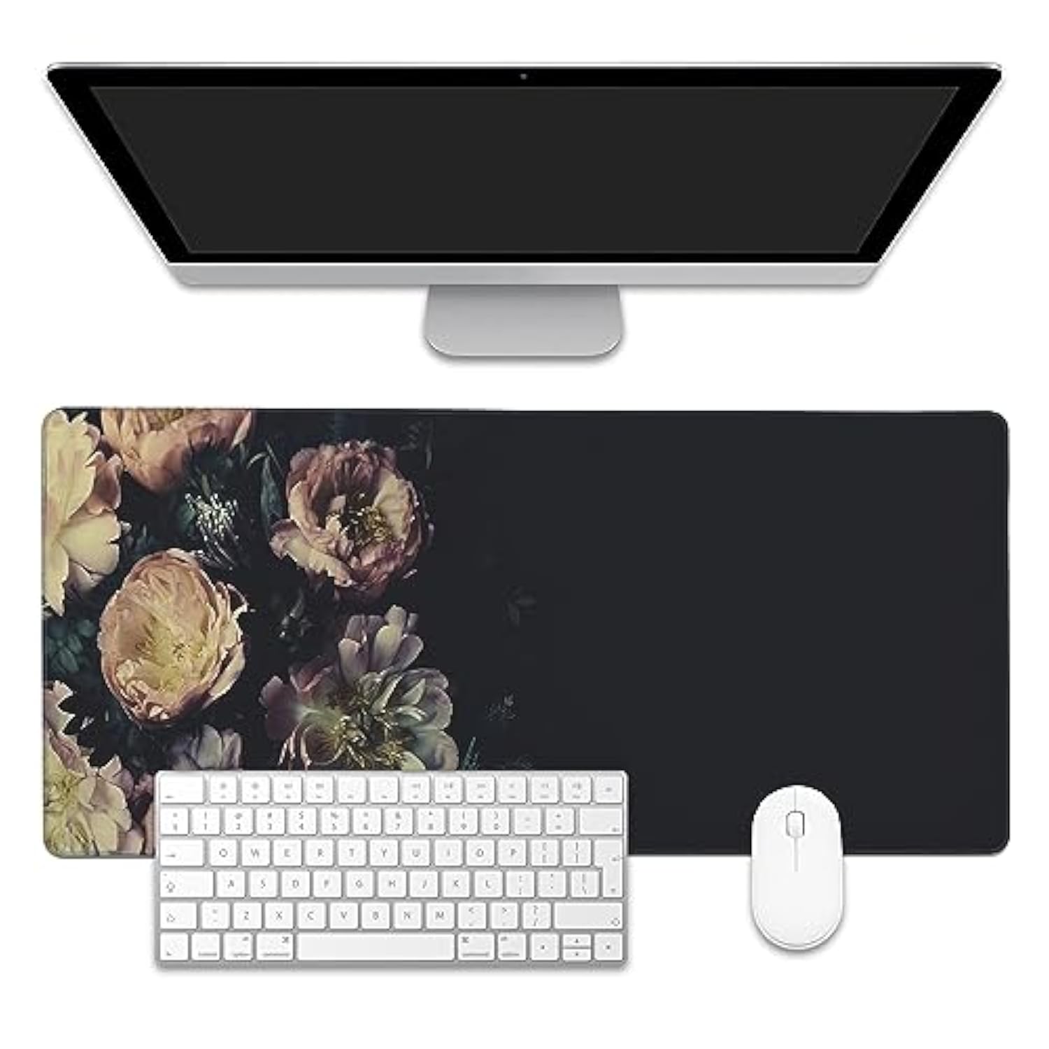 Mouse Pad,Vintage Peonies Desk Mat For Desktop,Desk Pad With Non-Slip Base And Stitched Edge,Extended Mousepad For Office And Home 35.4X15.7 Inch