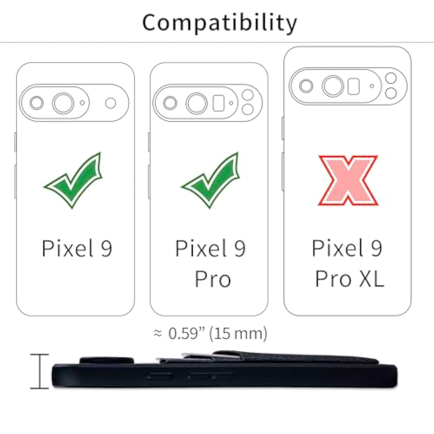 Pixel 9/9 Pro Card Case, 2 Slots, Magnetic Mount, Canvas Leather - Black