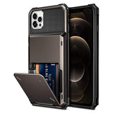 Compatible With Iphone 12 Pro Max Case 5G Wallet 4-Card Slot Credit Card Holder Flip Hidden Pocket Dual Layer Hybrid Tpu Bumper Armor Protective Hard Shell Back Cover Gun Metal