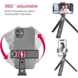 Metal Phone Tripod Mount 3 Cold Shoes & Arca Port, 360° Smartphone Tripod Adapter For Iphone Samsung Cell Phone Stand Holder For Desktop Tripod Video Live Streaming Vlogging Rig