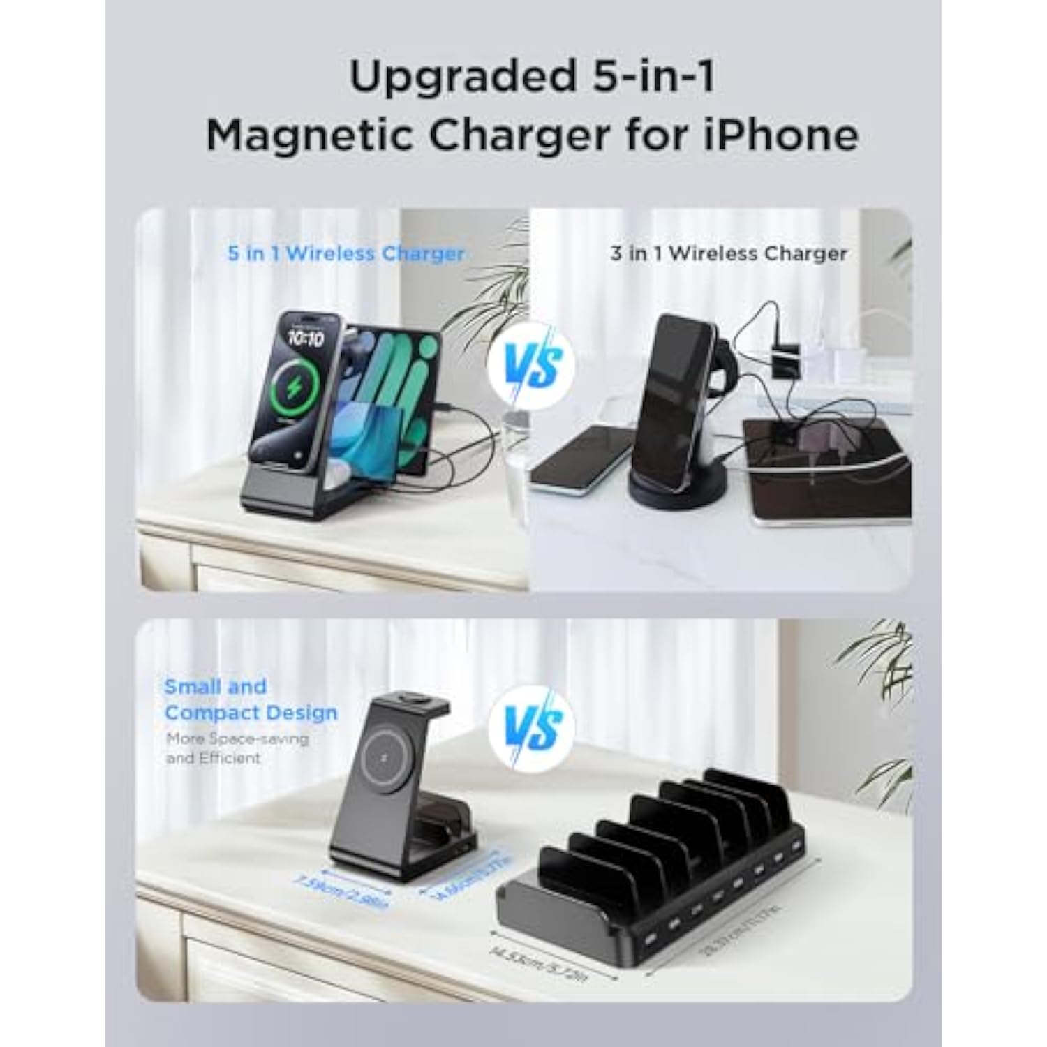 Charging Station For Iphone,5 In 1 Wireless Charger Stand Dock For Apple: Mag-Safe Charging Station For Multiple Devices Apple Iphone 16 15 14 13 12 Pro Max Plus Iwatch Airpods
