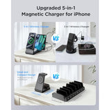 Charging Station For Iphone,5 In 1 Wireless Charger Stand Dock For Apple: Mag-Safe Charging Station For Multiple Devices Apple Iphone 16 15 14 13 12 Pro Max Plus Iwatch Airpods