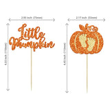 24Pc Little Pumpkin Cupcake Toppers - Glitter Pumpkin Cupcake Picks - Baby Shower Decorations - Fall Harvest Theme - Kids Birthday Party Supplies