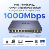 Ethernet Switch, 10-Port Poe Switch, 8 Poe+@60W + 2 Gigabit Uplink, Plug & Play, Standard/Port Isolation(Vlan)/Extend Mode, Poe Auto Recovery, Metal Unmanaged Network Hub For Security Camera