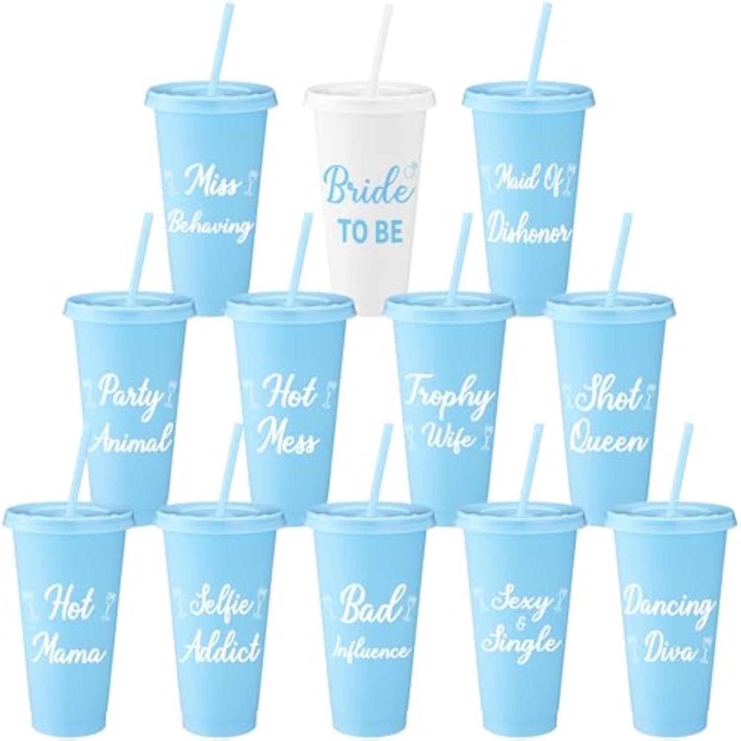 12 Pcs Bachelorette Cups For Party 24 Oz Bridesmaid Cups With Lids And Straws Funny Bachelorette Party Supplies Bride To Be Tumbler Wedding Bachelorette Bag Fillers (Blue)