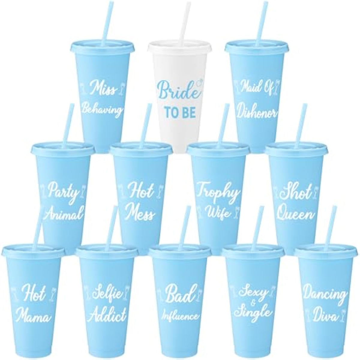 12 Pcs Bachelorette Cups For Party 24 Oz Bridesmaid Cups With Lids And Straws Funny Bachelorette Party Supplies Bride To Be Tumbler Wedding Bachelorette Bag Fillers (Blue)