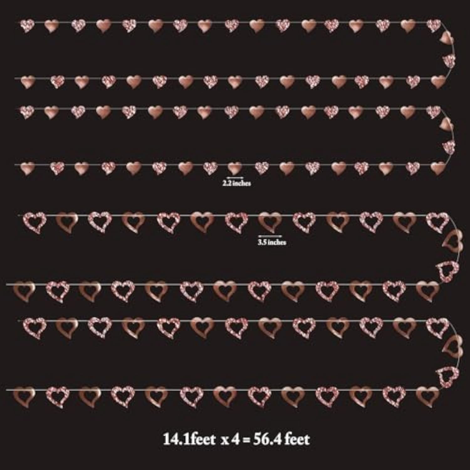 Rose Gold Heart Garland Glitter Valentine Day Mothers Day Wedding Engagement Anniversary Bridal Shower Baby Shower Bachelorette Party Decorations Backdrop Banner Hanging Decor