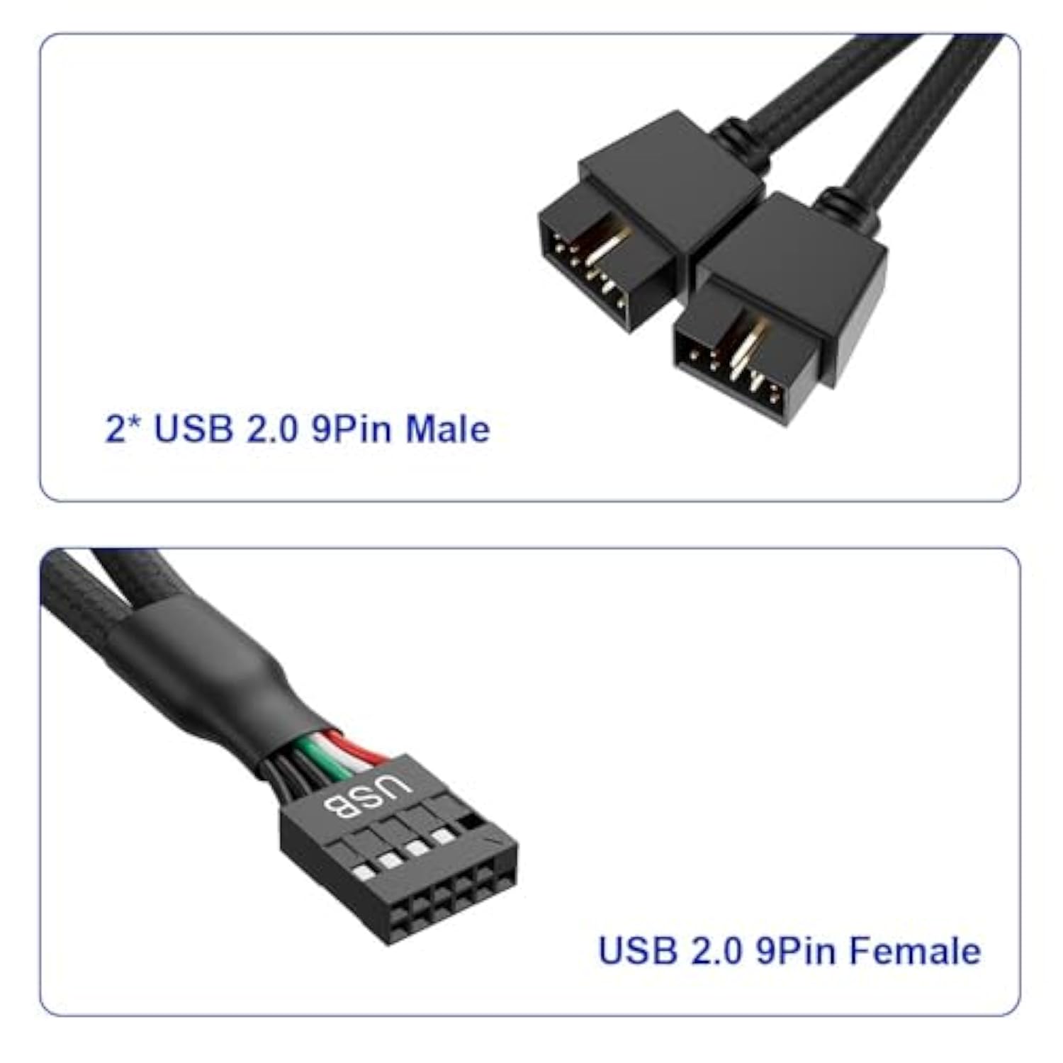 Motherboard 9Pin Usb2.0 To Dual 9Pin Extension Cable, 9Pin To 2 * 9Pin Splitte