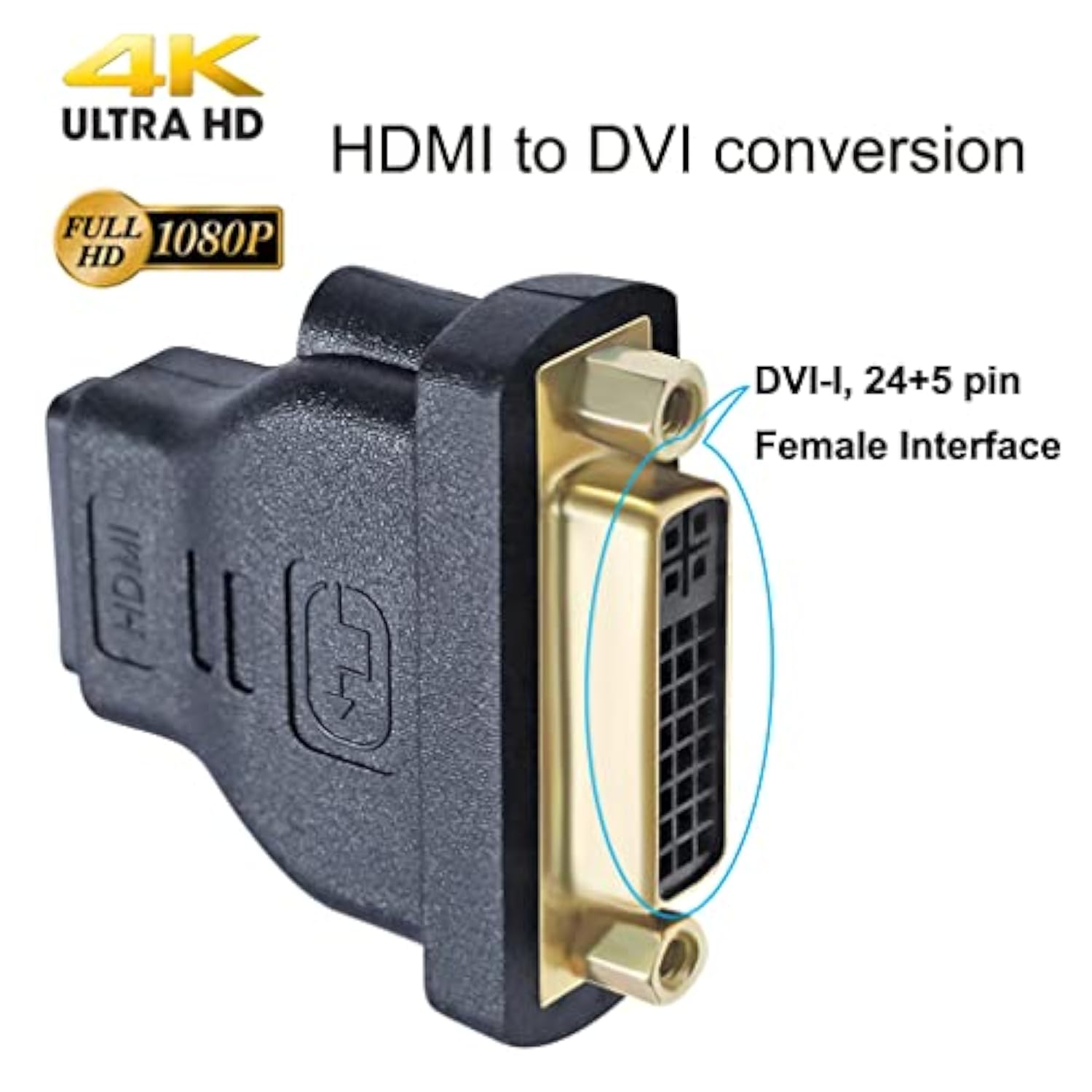 DTech DVI Female to HDMI Female Adapter HDMI to DVI-I Converter Bi-Directional