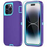 Phone Case For Iphone 14 Pro Max Case With Hd Screen Protector, Heavy Duty Shockproof & Dustproof & Dropproof 3-Layer Cover Phone Case For Iphone 14 Pro Max (6.7'') (Purpleskyblue)
